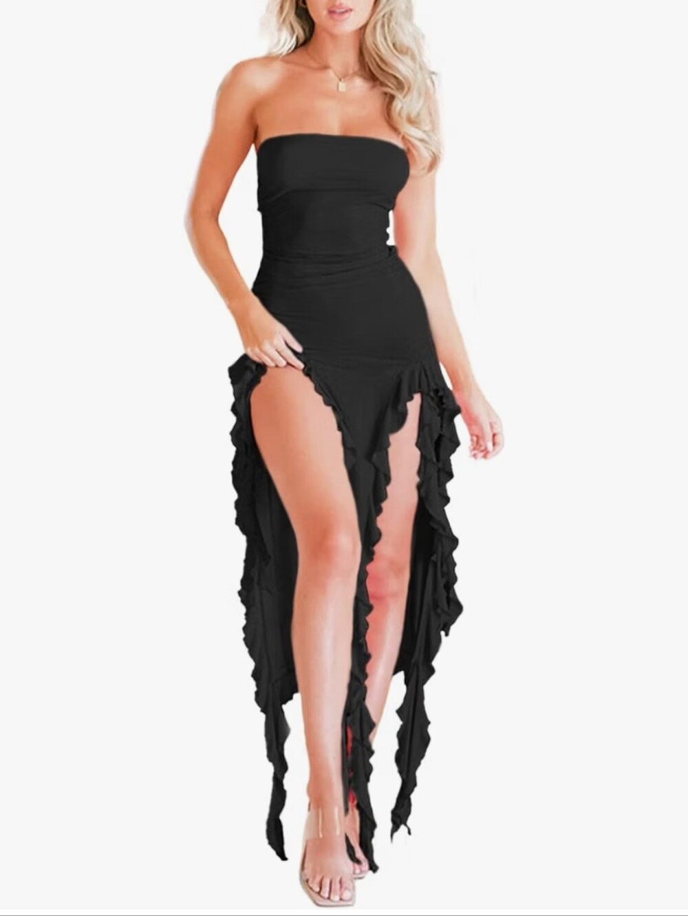 Women Pleated Strapless Tube Sleeveless Jellyfish Dress
